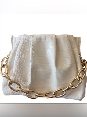 House of Want Croc Embossed Shoulder Bag White Gold Chain
